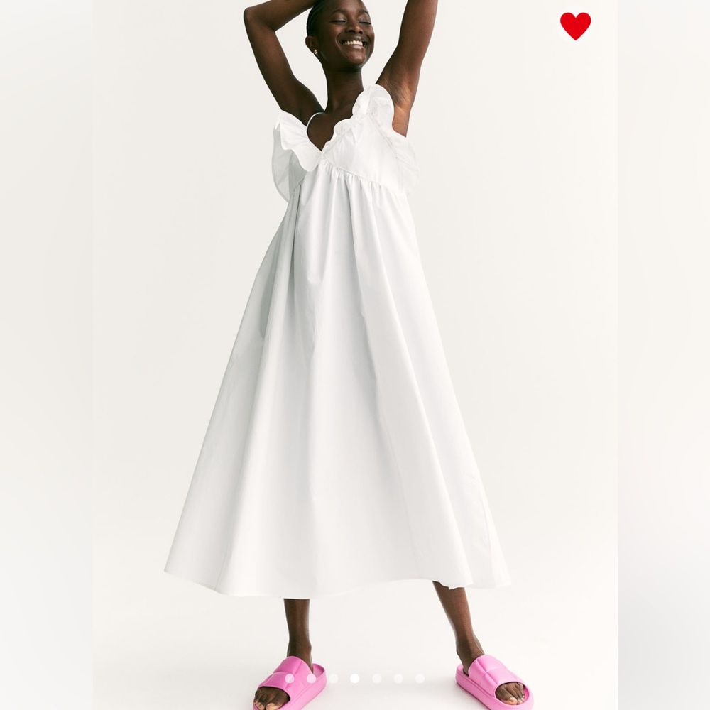 H&M White Flounce Trimmed Dress